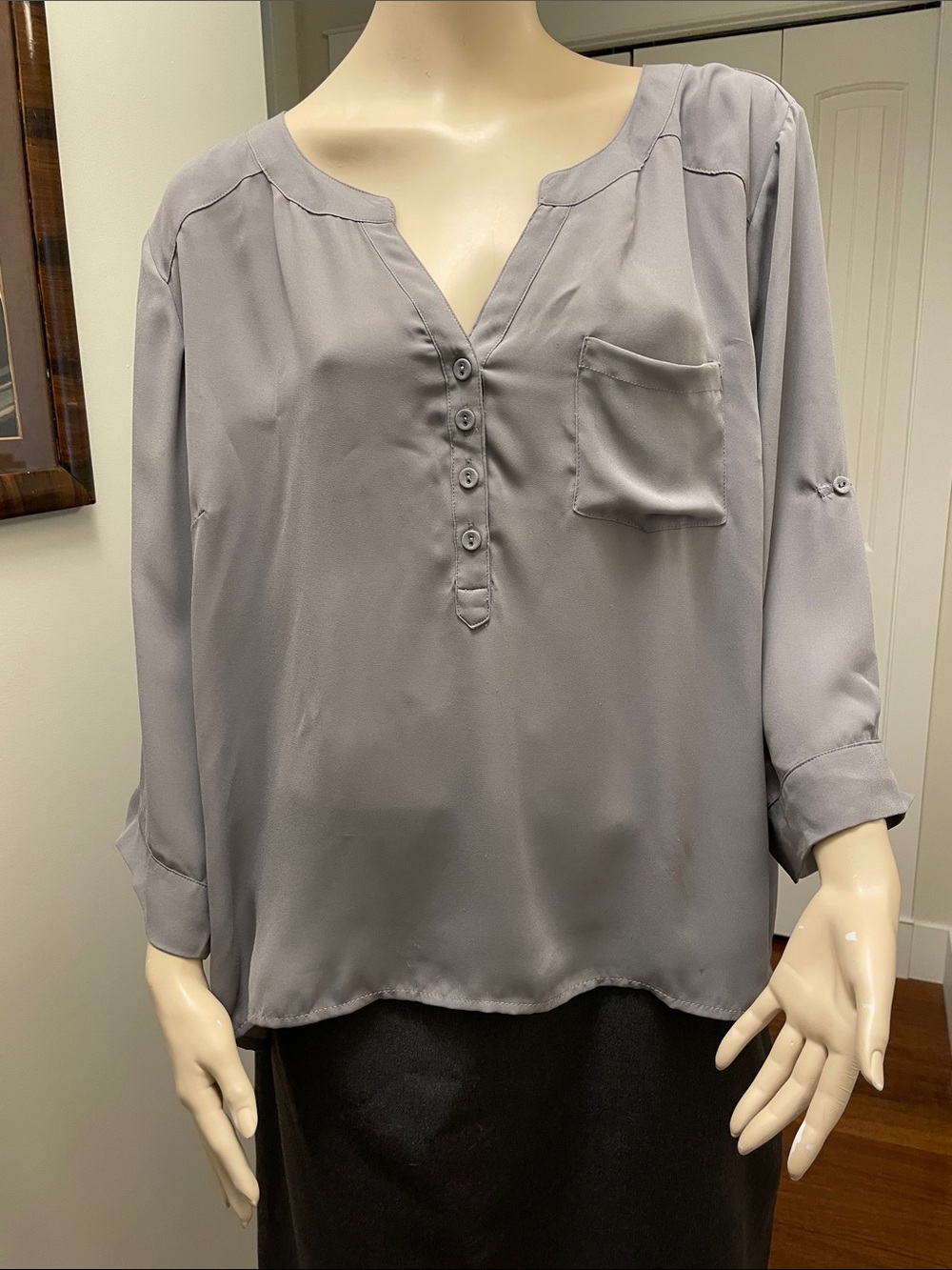 Torrid Gray Henley Pocket Blouse